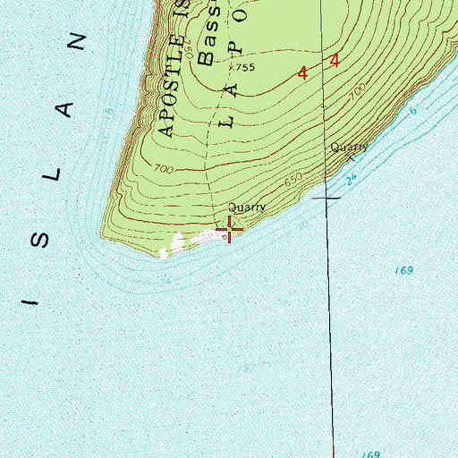 Topographic Map of Bass Island Brownstone Company Quarry, WI