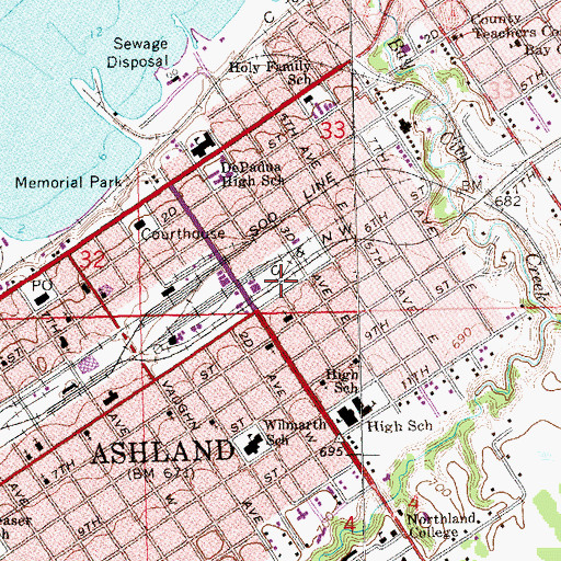 Topographic Map of Ashland Fire Department Ellis Station, WI