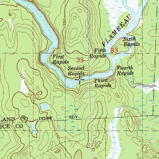 Topographic Map of Second Rapids, WI