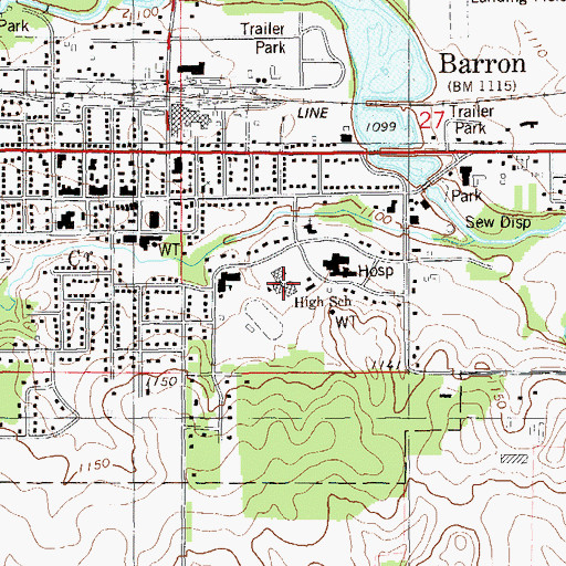 Topographic Map of Barron High School, WI