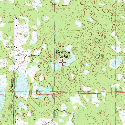 Topographic Map of Beauty Lake, WI