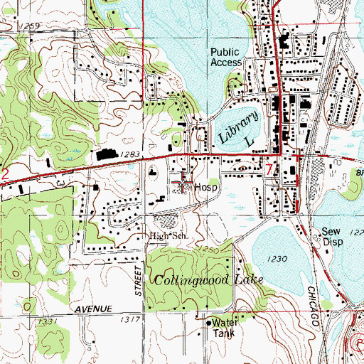 Topographic Map of Cumberland Memorial Hospital, WI