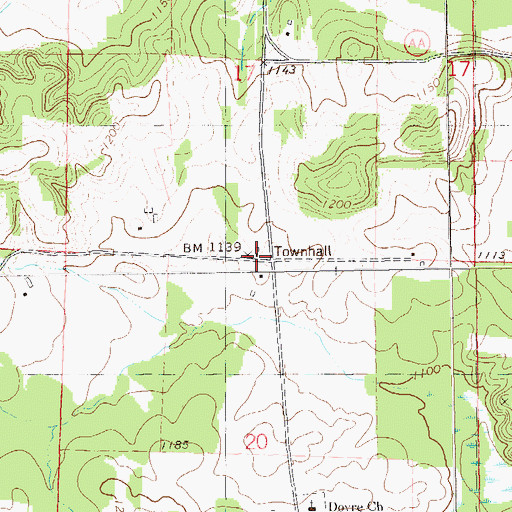 Topographic Map of Dovre Townhall, WI