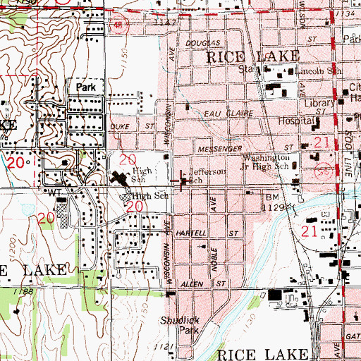 Topographic Map of Jefferson Elementary School, WI