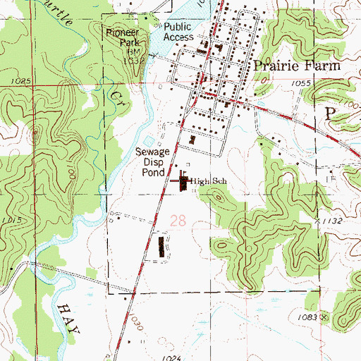 Topographic Map of Prairie Farm Elementary School, WI