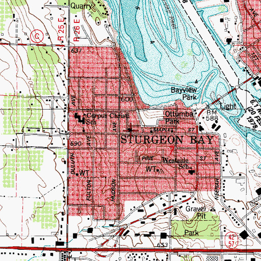 Topographic Map of Bay View Evangelical Lutheran Church, WI