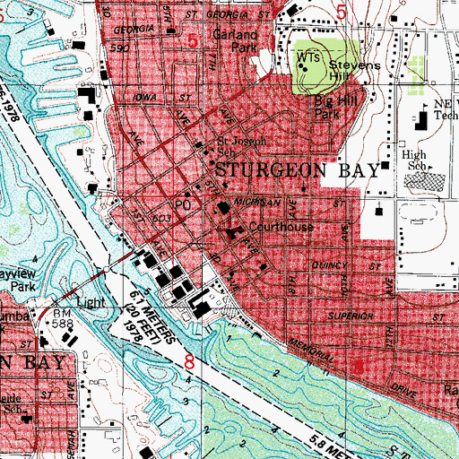 Topographic Map of Door County Courthouse, WI