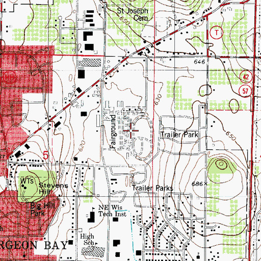 Topographic Map of Door County Fairgrounds, WI