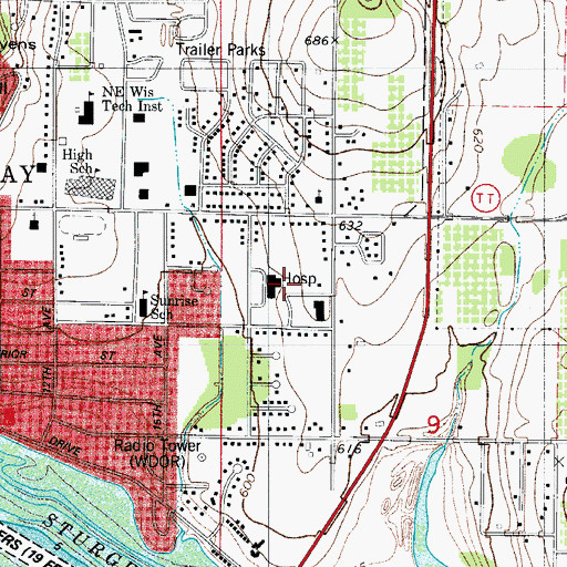 Topographic Map of Door County Memorial Hospital, WI