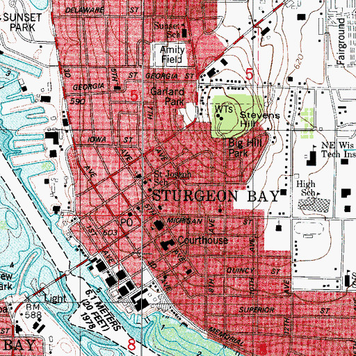 Topographic Map of Louisiana Street - Seventh Avenue Historic District, WI
