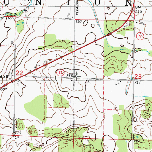 Topographic Map of Pleasant Ridge School (historical), WI