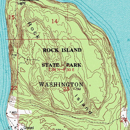 Topographic Map of Rock Island State Park, WI