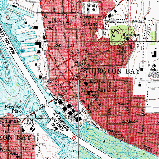 Topographic Map of Sturgeon Bay City Jail, WI