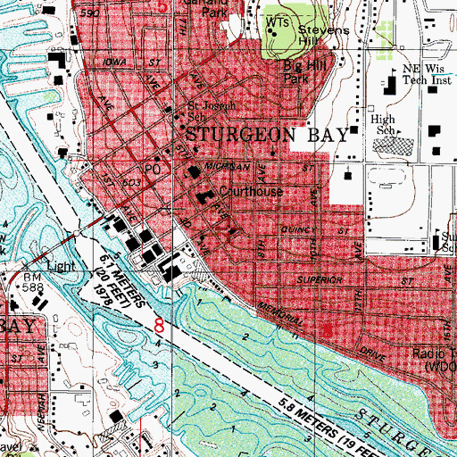Topographic Map of Sturgeon Bay Moravian Church, WI