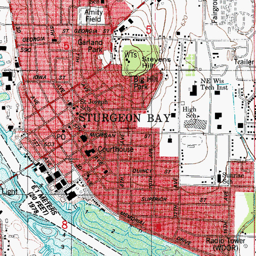 Topographic Map of United Methodist Church of Sturgeon Bay, WI