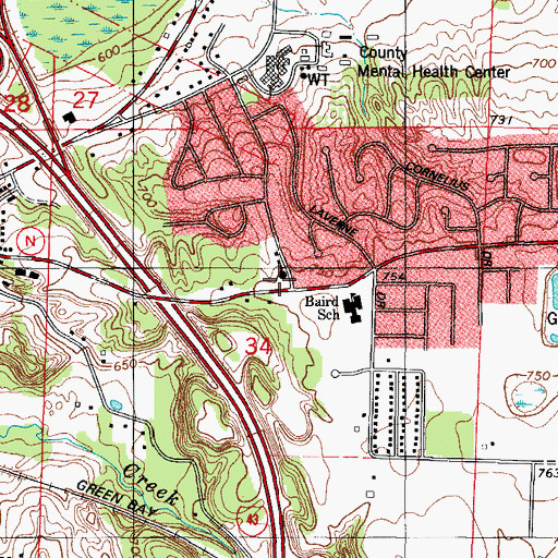 Topographic Map of Cedar Creek School (historical), WI