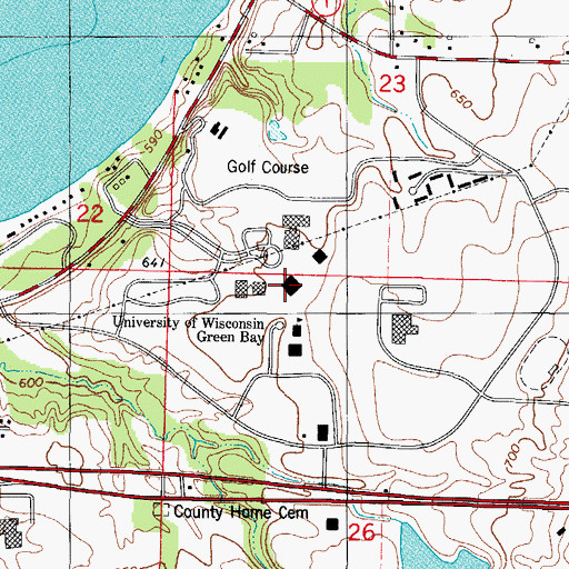 Topographic Map of David A Cofrin Library, WI