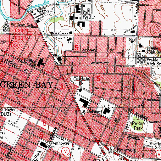 Topographic Map of Oakdale Park, WI