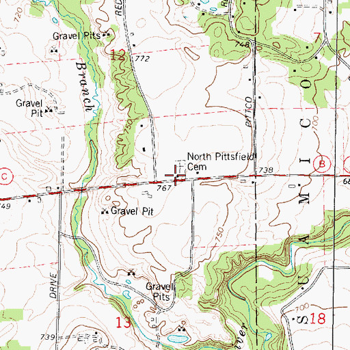 Topographic Map of Pittsfield Church (historical), WI