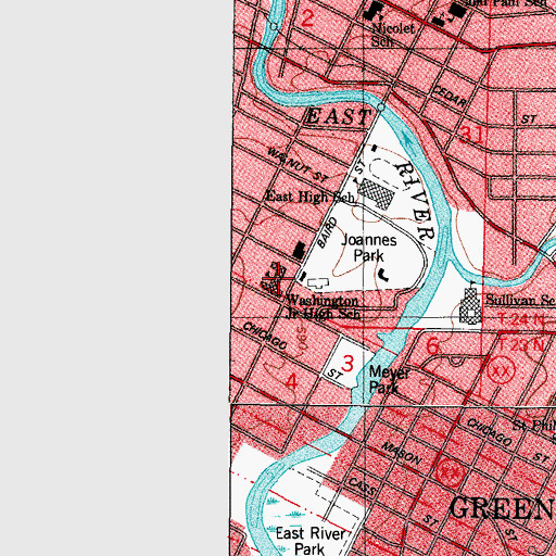 Topographic Map of Washington Middle School, WI