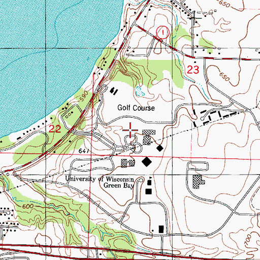Topographic Map of Weidner Center for the Performing Arts, WI