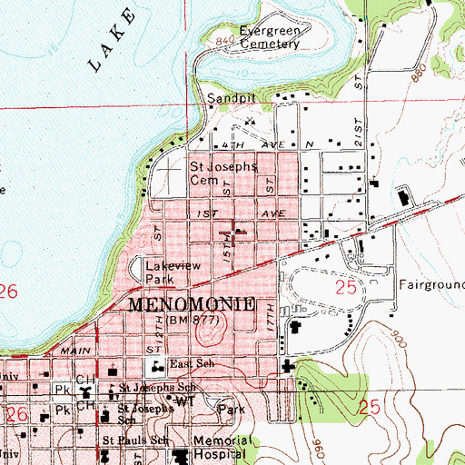 Topographic Map of First Church of God, WI