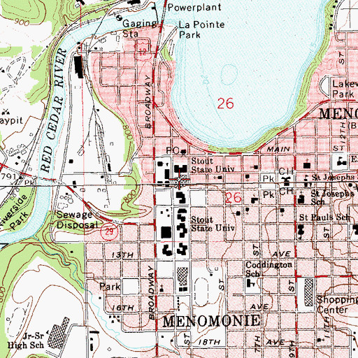 Topographic Map of Fryklund Hall, WI