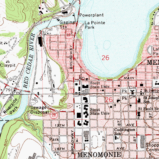 Topographic Map of Mabel Tainter Memorial Building, WI