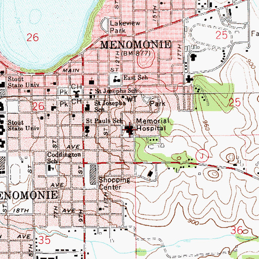 Topographic Map of Memorial Hospital, WI