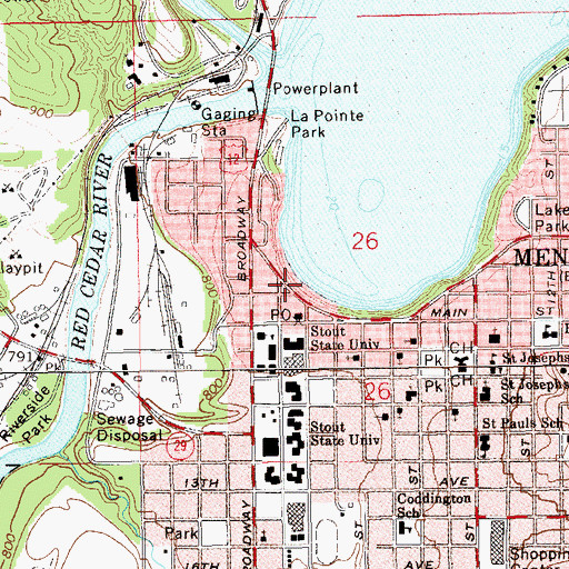 Topographic Map of Menomonie City Hall, WI