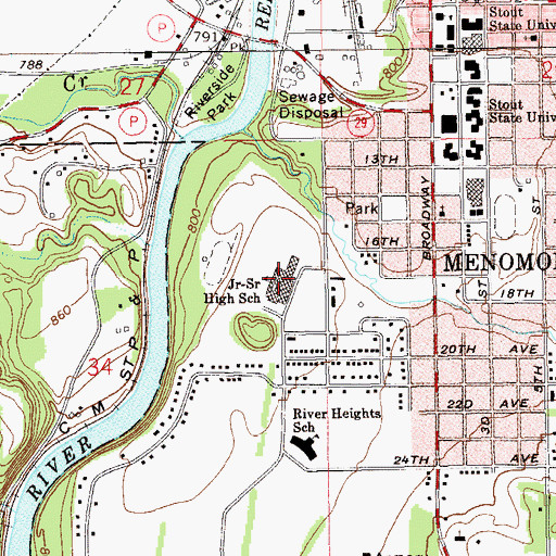 Topographic Map of Menomonie High School, WI