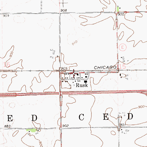 Topographic Map of Rusk Post Office (historical), WI
