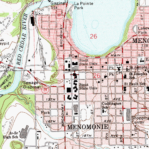 Topographic Map of Stout Vocational Rehabilitation Institute, WI