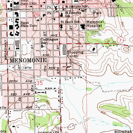 Topographic Map of Unitarian Society of Menomonie, WI