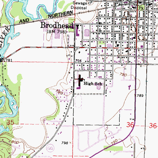 Topographic Map of Brodhead Middle School, WI