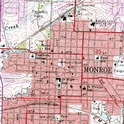 Topographic Map of Green County Courthouse, WI