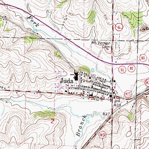Topographic Map of Juda High School, WI