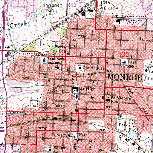 Topographic Map of Monroe City Hall, WI