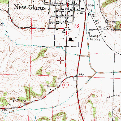 Topographic Map of New Glarus Middle / High School, WI