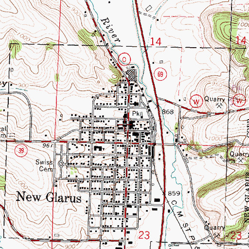 Topographic Map of New Glarus Post Office, WI