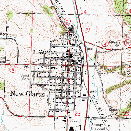 Topographic Map of Pisgah Evangelical United Brethren Church (historical), WI