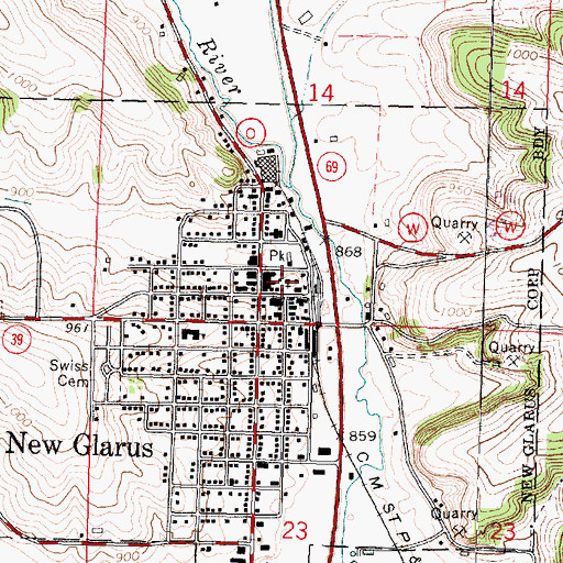 Topographic Map of Swiss United Church of Christ, WI