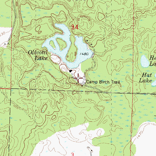 Topographic Map of Camp Birch Trail, WI