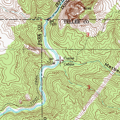Topographic Map of Custer Cabins, CO