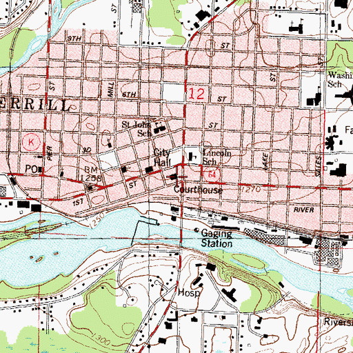 Topographic Map of Lincoln County Courthouse, WI