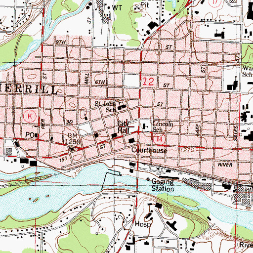 Topographic Map of Lincoln County Jail, WI
