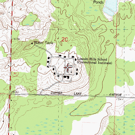 Topographic Map of Lincoln Hills School Correctional Institute, WI