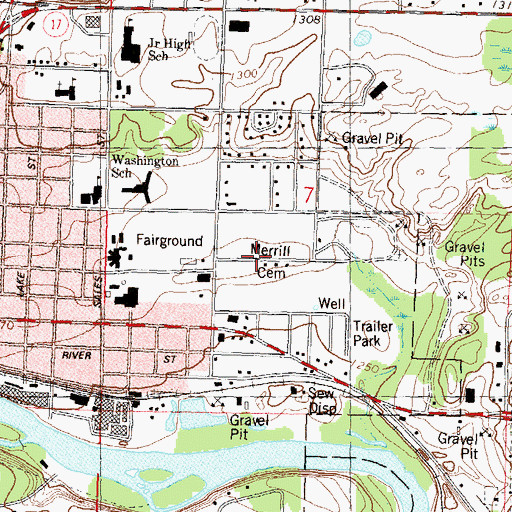Topographic Map of Merrill Memorial Park Cemetery, WI
