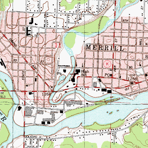 Topographic Map of Prairie River Middle School, WI