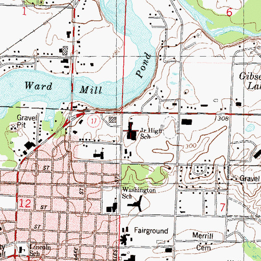 Topographic Map of Merrill High School, WI